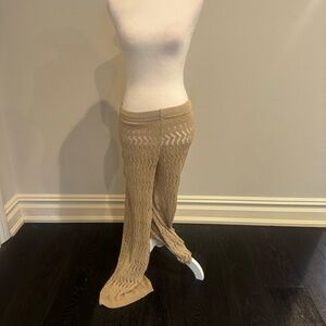WOOLNET Tan Crochet Cover Up Flare Pants
